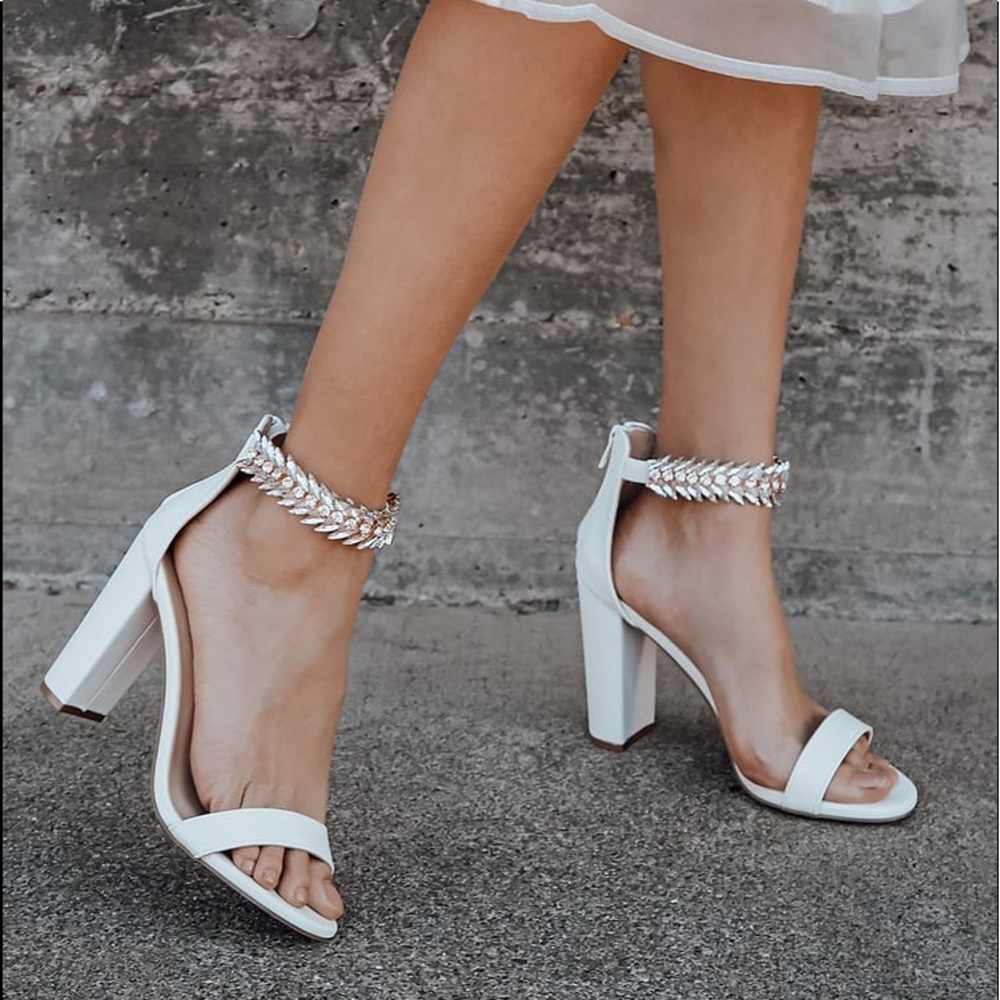 Mylan White Ankle Strap Heels